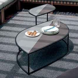 Table Basse Leaf Plateau Grès Structure Smoke et Table d'appoint Leaf Plateau Grès Structure Smoke Roda Jardinchic