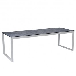 Table de Repas Perspective 240x90cm Blanc Plateau Effet Béton Clair Vlaemynck Jardinchic