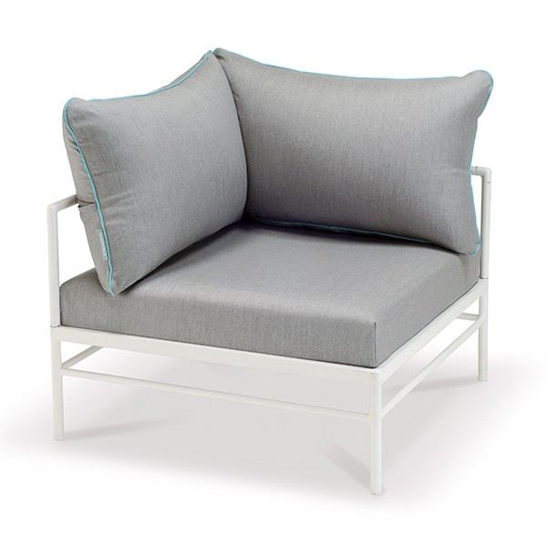 Fauteuil d'Angle Rivage Blanc Toile Natté Sunbrella Lagon Gris Clair Vlaemynck Jardinchic Fauteuil d'Angle Rivage Blanc Toile Natté Sunbrella Lagon Gris Clair Vlaemynck Jardinchic