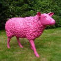 Statue Sheep Lacquered Fuchsia Pink
