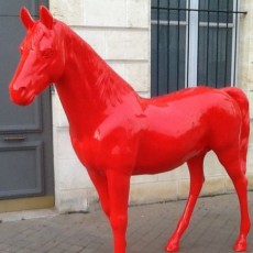 Statue Horse Lacquered Red