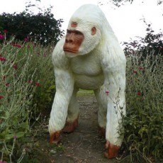 Statue Gorilla Standing White Lacquered
