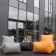 Poufs Lounge Premium Grey et Orange avec Pouf Softbox Premium Black et plateau d'appoint vendus séparément Pusku Pusku Jardinchic